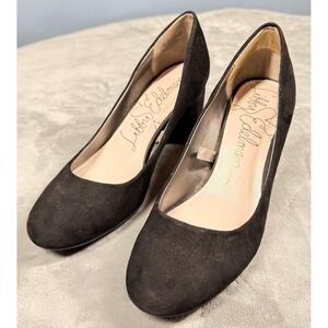 Libby Edelman Shoes Womens Size 7.5 Black Faux Suede‎ Block Heel Pumps Dress
